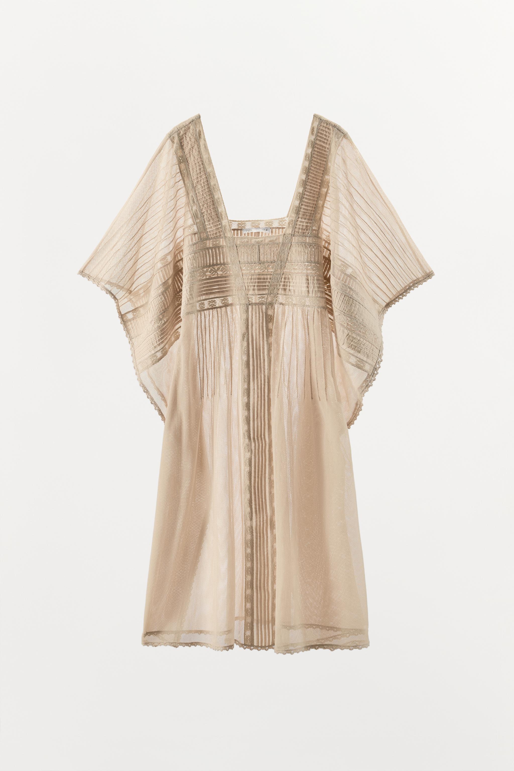 PLEATED LACE KAFTAN DRESS